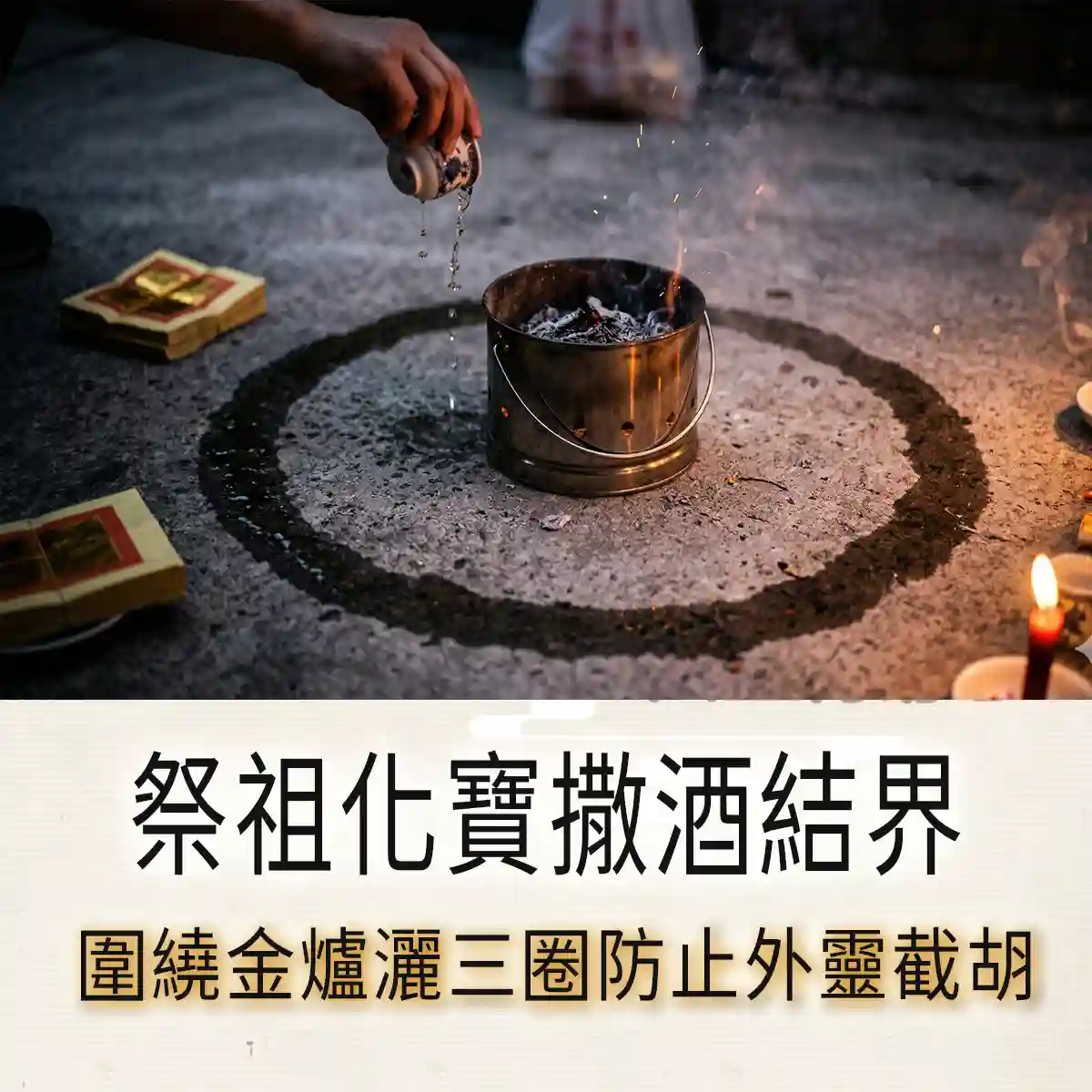 清明掃墓祭祖化寶撒酒結界教學，教導如何圍繞金爐灑三圈防止外靈截胡